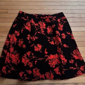 Who What Wear Black and Red Floral A-Line Skirt